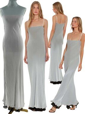 🆕 RAT & BOA 🧿 NWOT Marzia Double Layered Slip Maxi Dress, White Grey - Sz XXS